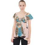 Seamless Pattern Owls Dream Cute Style Pajama Fabric Lace Front Dolly Top