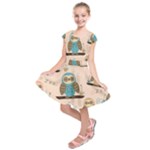 Seamless Pattern Owls Dream Cute Style Pajama Fabric Kids  Short Sleeve Dress