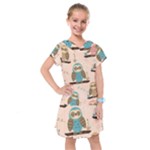 Seamless Pattern Owls Dream Cute Style Pajama Fabric Kids  Drop Waist Dress