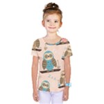 Seamless Pattern Owls Dream Cute Style Pajama Fabric Kids  One Piece T-Shirt