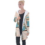 Seamless Pattern Owls Dream Cute Style Pajama Fabric Longline Hooded Cardigan