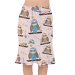 Seamless Pattern Owls Dream Cute Style Pajama Fabric Short Mermaid Skirt