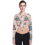 Seamless Pattern Owls Dream Cute Style Pajama Fabric Long Sleeve Zip Up Bomber Jacket