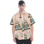Seamless Pattern Owls Dream Cute Style Pajama Fabric Men s Short Sleeve Shirt
