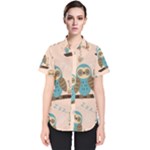 Seamless Pattern Owls Dream Cute Style Pajama Fabric Women s Short Sleeve Shirt