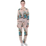 Seamless Pattern Owls Dream Cute Style Pajama Fabric Casual Jacket and Pants Set