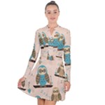 Seamless Pattern Owls Dream Cute Style Pajama Fabric Long Sleeve Panel Dress