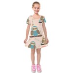 Seamless Pattern Owls Dream Cute Style Pajama Fabric Kids  Short Sleeve Velvet Dress