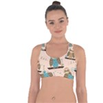 Seamless Pattern Owls Dream Cute Style Pajama Fabric Cross String Back Sports Bra