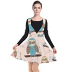 Seamless Pattern Owls Dream Cute Style Pajama Fabric Plunge Pinafore Dress