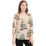 Seamless Pattern Owls Dream Cute Style Pajama Fabric Chiffon Quarter Sleeve Blouse