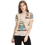 Seamless Pattern Owls Dream Cute Style Pajama Fabric Women s Short Sleeve Rash Guard