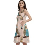 Seamless Pattern Owls Dream Cute Style Pajama Fabric Sleeveless V-Neck Skater Dress with Pockets