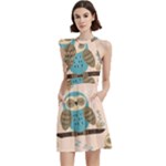 Seamless Pattern Owls Dream Cute Style Pajama Fabric Cocktail Party Halter Sleeveless Dress With Pockets