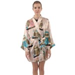 Seamless Pattern Owls Dream Cute Style Pajama Fabric Long Sleeve Satin Kimono