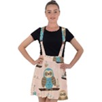 Seamless Pattern Owls Dream Cute Style Pajama Fabric Velvet Suspender Skater Skirt