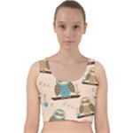 Seamless Pattern Owls Dream Cute Style Pajama Fabric Velvet Racer Back Crop Top