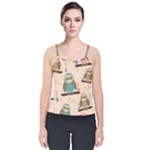 Seamless Pattern Owls Dream Cute Style Pajama Fabric Velvet Spaghetti Strap Top