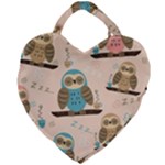 Seamless Pattern Owls Dream Cute Style Pajama Fabric Giant Heart Shaped Tote