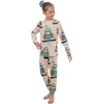 Seamless Pattern Owls Dream Cute Style Pajama Fabric Kids  Long Sleeve Set 