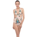 Seamless Pattern Owls Dream Cute Style Pajama Fabric Halter Front Plunge Swimsuit