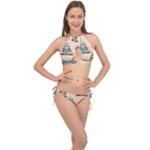 Seamless Pattern Owls Dream Cute Style Pajama Fabric Cross Front Halter Bikini Set