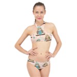 Seamless Pattern Owls Dream Cute Style Pajama Fabric High Neck Bikini Set
