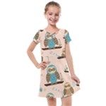 Seamless Pattern Owls Dream Cute Style Pajama Fabric Kids  Cross Web Dress
