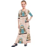 Seamless Pattern Owls Dream Cute Style Pajama Fabric Kids  Quarter Sleeve Maxi Dress