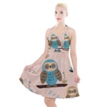 Seamless Pattern Owls Dream Cute Style Pajama Fabric Halter Party Swing Dress 