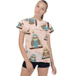 Seamless Pattern Owls Dream Cute Style Pajama Fabric Ruffle Collar Chiffon Blouse