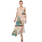 Seamless Pattern Owls Dream Cute Style Pajama Fabric Maxi Chiffon Cover Up Dress