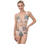 Seamless Pattern Owls Dream Cute Style Pajama Fabric Tied Up Two Piece Swimsuit