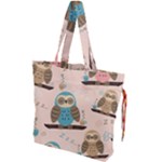 Seamless Pattern Owls Dream Cute Style Pajama Fabric Drawstring Tote Bag