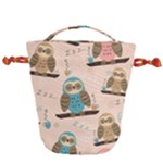 Seamless Pattern Owls Dream Cute Style Pajama Fabric Drawstring Bucket Bag