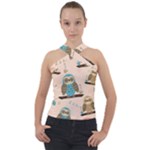 Seamless Pattern Owls Dream Cute Style Pajama Fabric Cross Neck Velour Top
