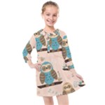 Seamless Pattern Owls Dream Cute Style Pajama Fabric Kids  Quarter Sleeve Shirt Dress