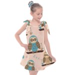 Seamless Pattern Owls Dream Cute Style Pajama Fabric Kids  Tie Up Tunic Dress