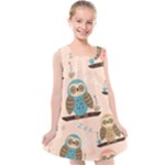 Seamless Pattern Owls Dream Cute Style Pajama Fabric Kids  Cross Back Dress
