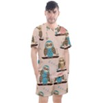 Seamless Pattern Owls Dream Cute Style Pajama Fabric Men s Mesh T-Shirt and Shorts Set