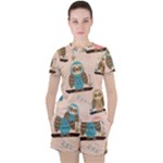 Seamless Pattern Owls Dream Cute Style Pajama Fabric Women s T-Shirt and Shorts Set