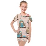 Seamless Pattern Owls Dream Cute Style Pajama Fabric Kids  Mesh T-Shirt and Shorts Set
