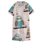 Seamless Pattern Owls Dream Cute Style Pajama Fabric Kids  Boyleg Half Suit Swimwear