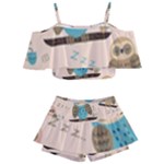 Seamless Pattern Owls Dream Cute Style Pajama Fabric Kids  Off Shoulder Skirt Bikini