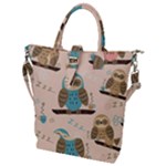 Seamless Pattern Owls Dream Cute Style Pajama Fabric Buckle Top Tote Bag
