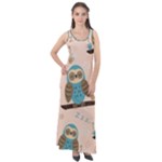 Seamless Pattern Owls Dream Cute Style Pajama Fabric Sleeveless Velour Maxi Dress