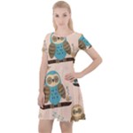 Seamless Pattern Owls Dream Cute Style Pajama Fabric Cap Sleeve Velour Dress 