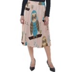 Seamless Pattern Owls Dream Cute Style Pajama Fabric Classic Velour Midi Skirt 