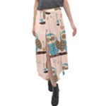 Seamless Pattern Owls Dream Cute Style Pajama Fabric Velour Split Maxi Skirt