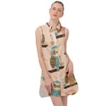 Seamless Pattern Owls Dream Cute Style Pajama Fabric Sleeveless Shirt Dress